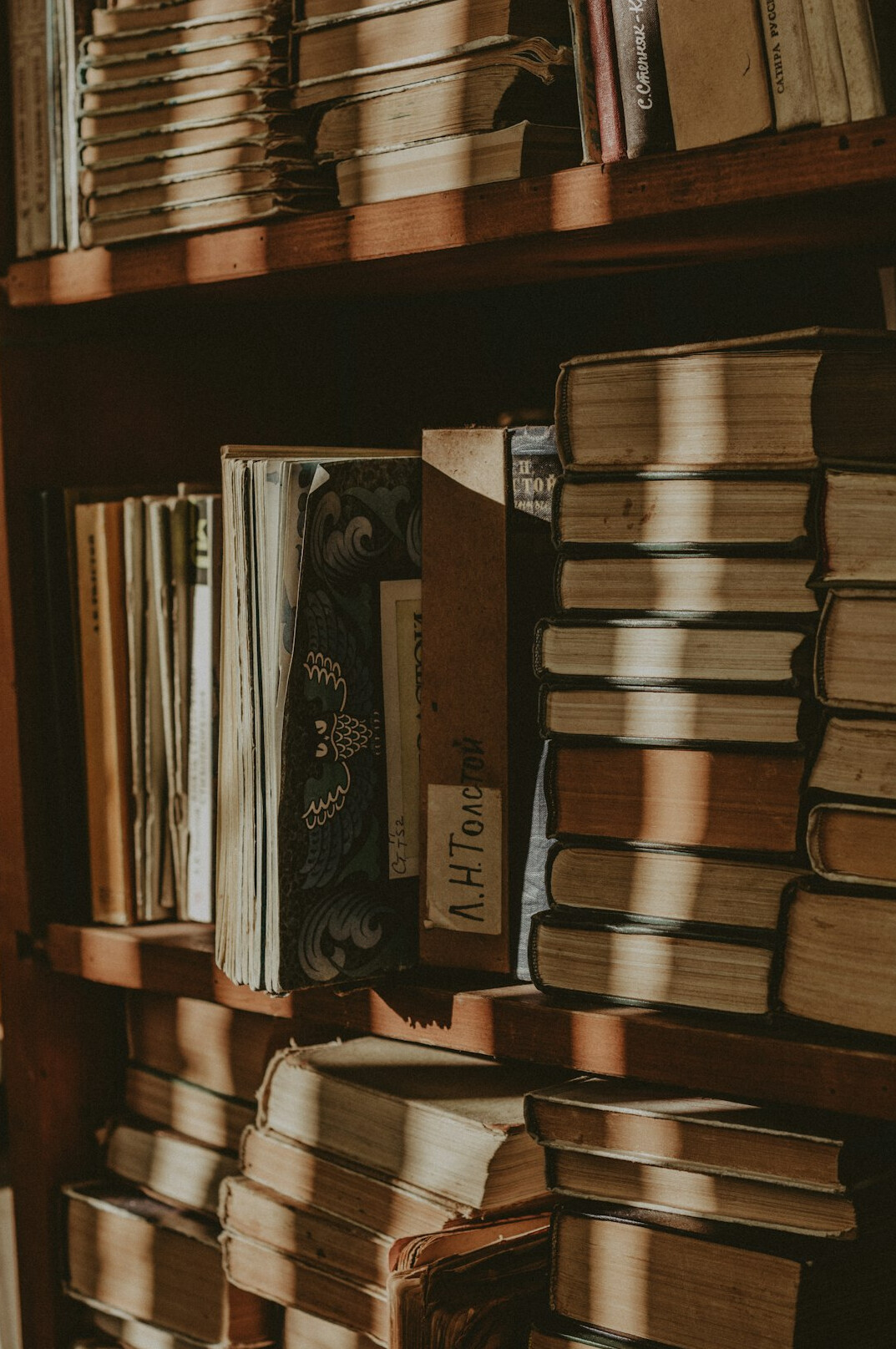 old library shelves